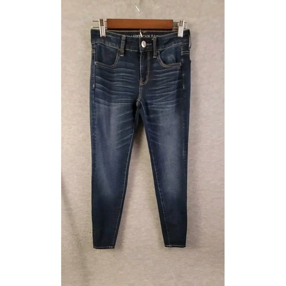 American Eagle Jegging Size 2 Short Womens Mid Rise Dark Wash Denim Jeans - - Picture 2 of 16